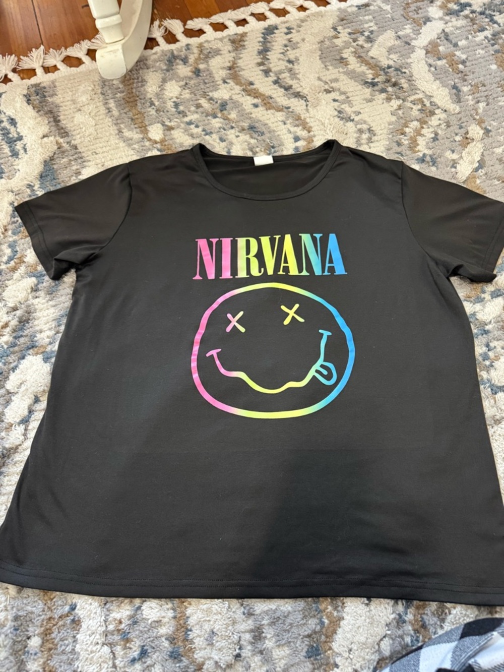 NIRVANA Black Tee with Rainbow Gradient Logo